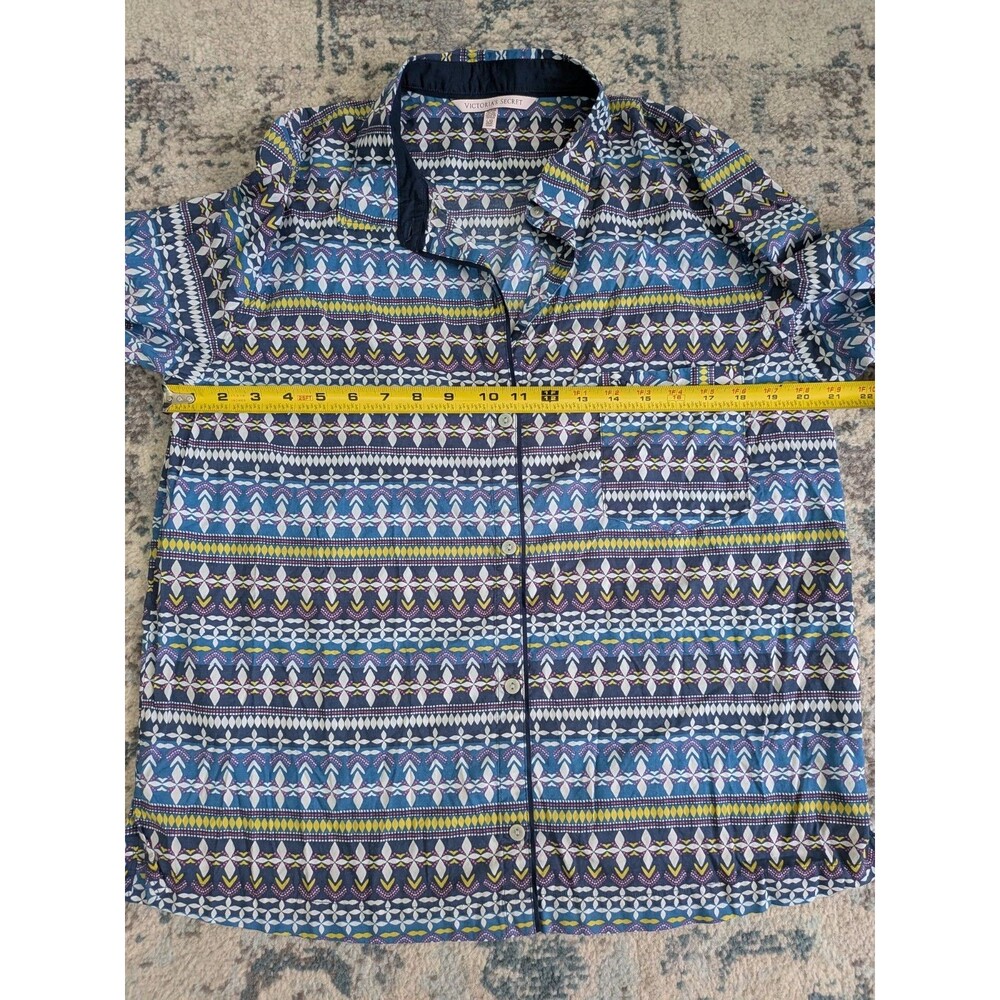 Victoria's Secret Pajamas PJ Pant Set Aztec Stripe Button Down Womens L Short - Picture 7 of 16